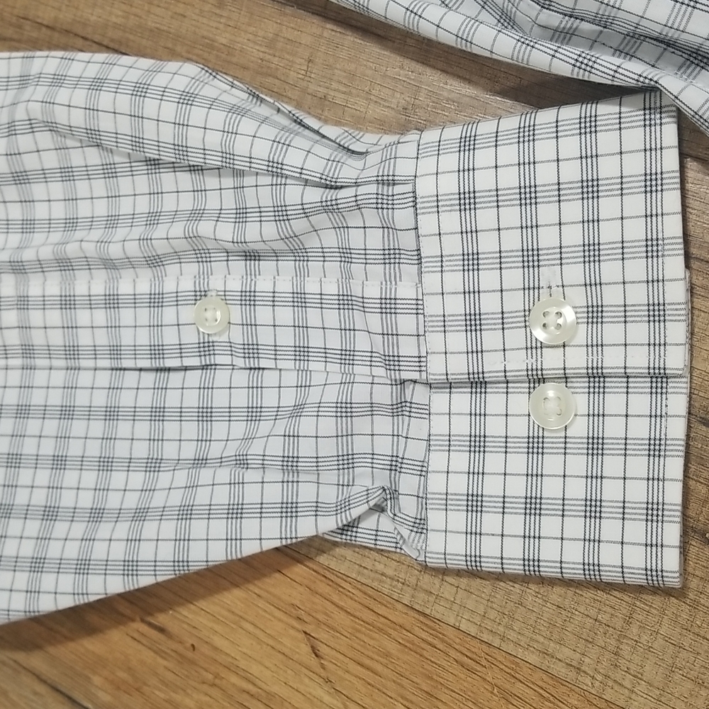MICHAEL MICHAEL KORS White Gray Plaid Oeko-Tex Button Down Shirt in Shadow - Picture 8 of 14